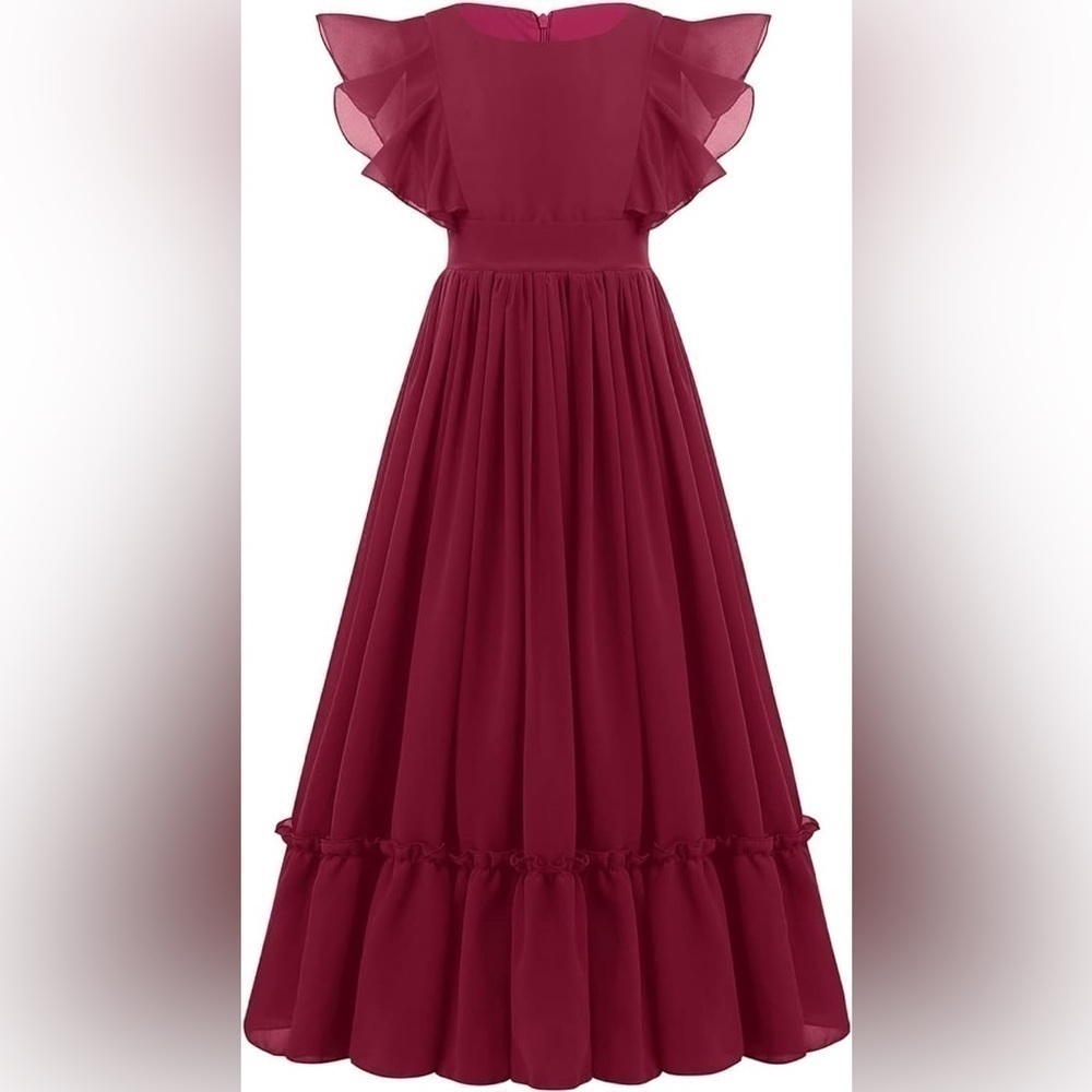 Ibtom Castle Girls Chiffon Long Party Dress Red Size 11-12 years(see size chart)